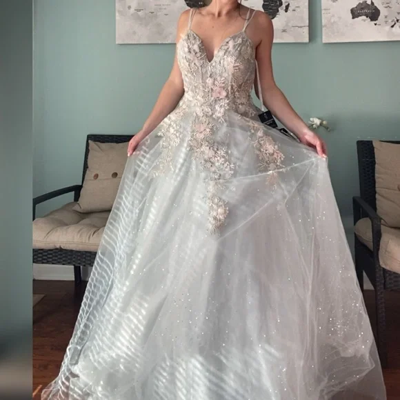 Sage green sparkly a line ball gown or non traditional wedding dress - Picture 1 of 6